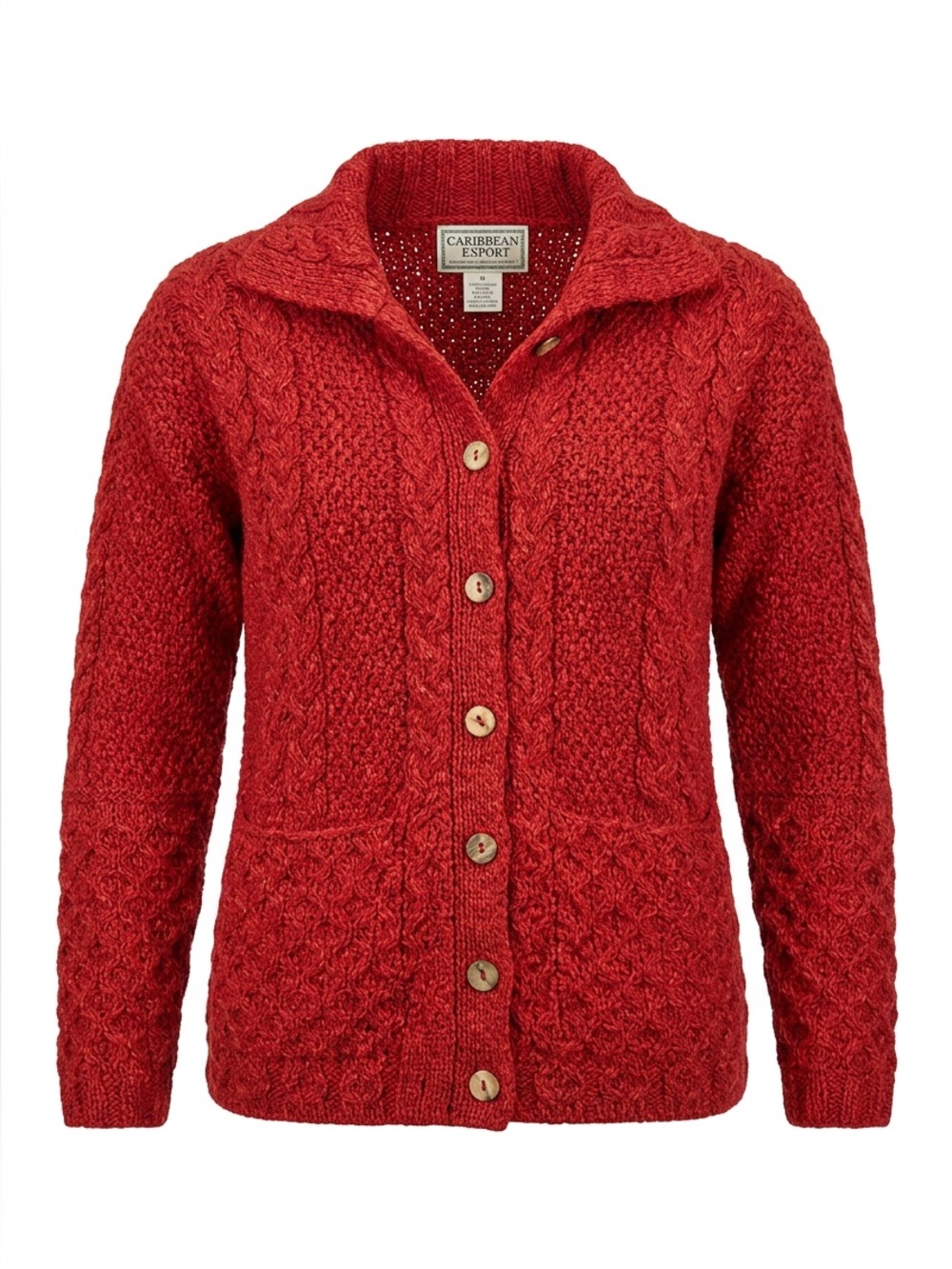 100% MERINO WOOLWomen's Red Cable-Knit Button-Front Sweater Cardigan